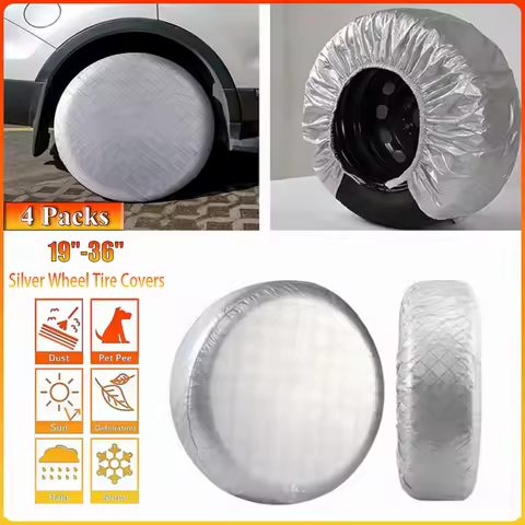 19"-36" 4 Packs Silver Adjustable Wheel Tire Covers for Sedan RV Camper Van SUV Wheel Oxford Waterpr