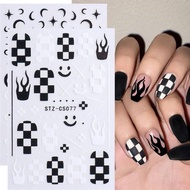Checkerboard nail Sticker ins Flame Sticker Black White Checkerboard Manicure Love nail Decal Line G