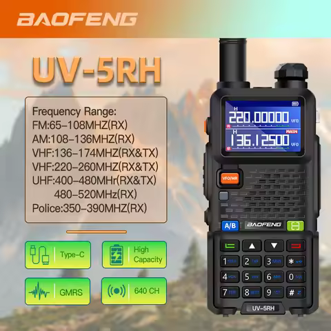 1PC Baofeng UV-5RH 10W 999 Channels Vhf UHF Dual Band Radio UV-5RH Air Band RX Type-C FM AM Two Way 