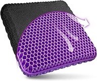 Purple Gel Seat Cushion, for Long Sitting -Double Thick Gel Seat Cushion Breathable Honeycomb Chair Cushion with Non-Slip Cover for Office Chair Car, Wheelchair, Long Trips,Relief Sciatica Pain