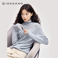 GIORDANO Women Sweatrs Shimmer Metallic Yarn Smooth Sweaters Turtleneck Pullover Slim Warm Fashion C