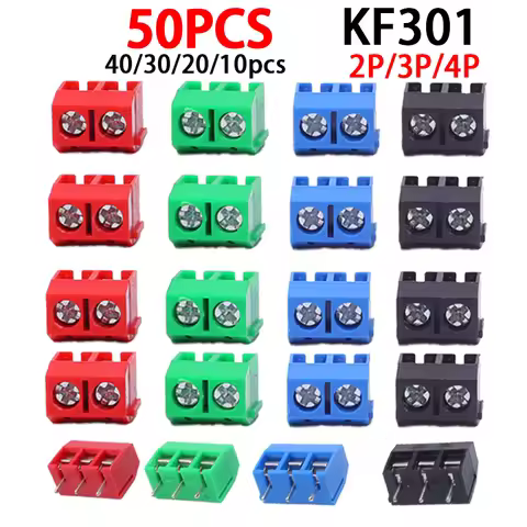 10/20/50Pcs/lot KF301-5.0-2P KF301-3P KF301-4P Pitch 5.0mm Straight Pin 2P 3P Screw PCB Terminal Blo