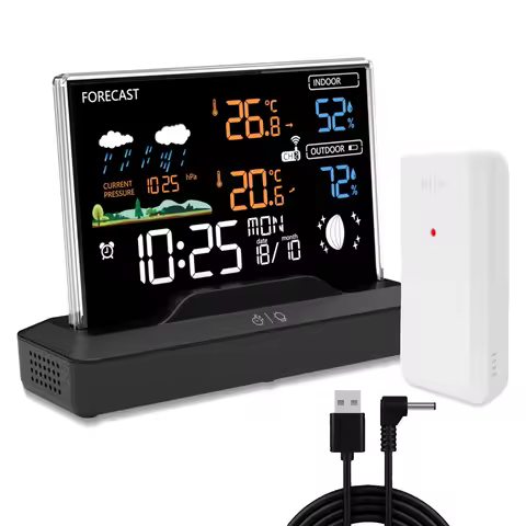Wireless Weather Station RF Weather Station with Weather Forecast Thermometer Hygrometer Alert Clock