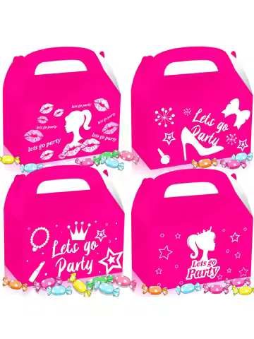 12 PCS Let's Go Party Supplies Pink Candy Boxes Let's Go Party Gift Box Treat Bags Goodie Bags for G