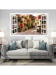 3d逼真窗景牆貼自粘壁紙,適用於客廳、臥室、背景牆,可拆卸牆貼,尺寸60*90厘米