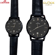 J.Bovier Black Leather Strap Couple Watch B26-7370 [Official Warranty]