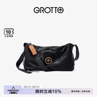 GROTTO GROTTO Black Stone Bag Classic Vegetable Tanned Sheepskin Large Capacity Shoulder Messenger S