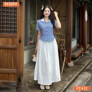 Set BEMINE áo cổ sen đính cúc chân váy xòe dài-ST432