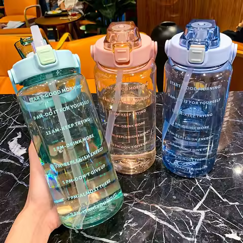 2 Liters High-capacity Water Bottle Reusable Outdoors Sports Drinking Bottle with Time Marker Portab