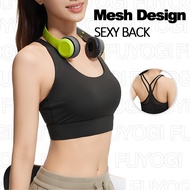 FUYOGI Cross Back Sports Bra Shockproof Push Up Cups For Women Yoga