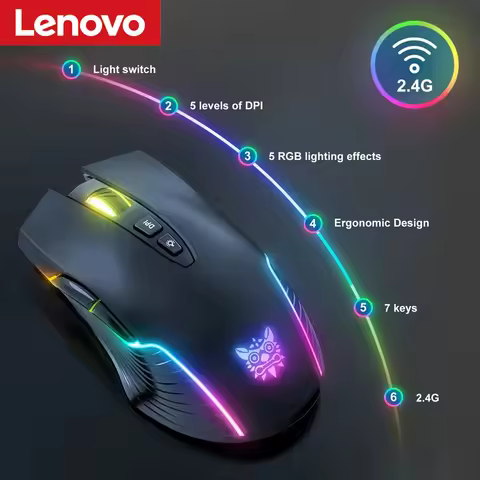 Lenovo CW905 Wireless Gaming Mouse Levels Adjustable 5 Levels 3600 DPI Buttons RGB Lighting Modes Er