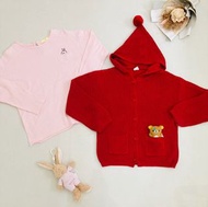 二手八成新 女童裝買一送一 韓國 可愛小紅帽 氣質 針織 連帽 毛球 外套 精靈帽 粉紅色 正韓 長袖 棉質 薄款 上衣