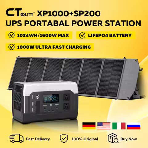 CTOLITY XP1000 1600W Portable Power Station 1024Wh Lifepo4 Battery+200W Foldable Solar Panel Waterpr