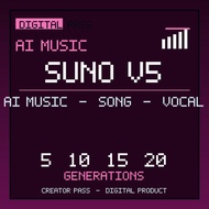 Suno V5 AI Music Generator Song Vocal Pass Digital | 5-20 Generations