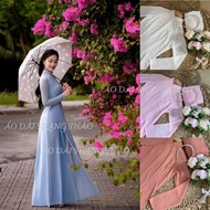 Traditional Stylized Ao Dai with 2 Layers and 4 Sides in Chiffon Silk Fabric with Buttons, Ready-Mad