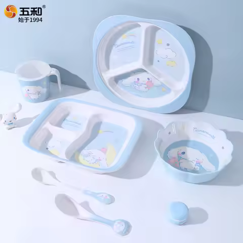 For Sanrio Tableware Anti Scald Bowl Saucer Cup Spoon Cute Cinnamoroll Divider Plate Complementary F