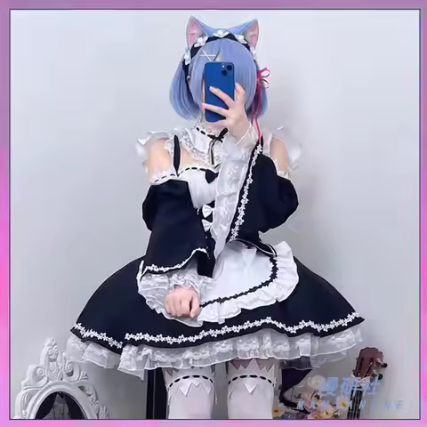 Rem Cosplay Costume Re:Life in A Different World From Zero Uniform Outfits Full Set for Girls Hallow