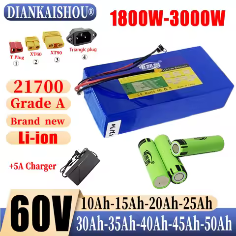 60V New 21700 45Ah 50Ah 10Ah 15Ah 20Ah 25Ah 30Ah 35Ah 40Ah Electric Vehicle Battery, +67.2V 5A Charg