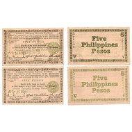1943 PHILIPPINE WW2 Negros Guerrilla Emergency Note 5 Pesos S662 ERROR "0F" + Small F