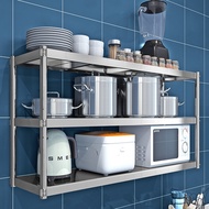 S-6💝Kitchen Wall Shelf Stainless Steel Hanger Wall-Mounted Seasoning Rack2Wall-Mounted Shelf Microwave Oven3Layer shelf