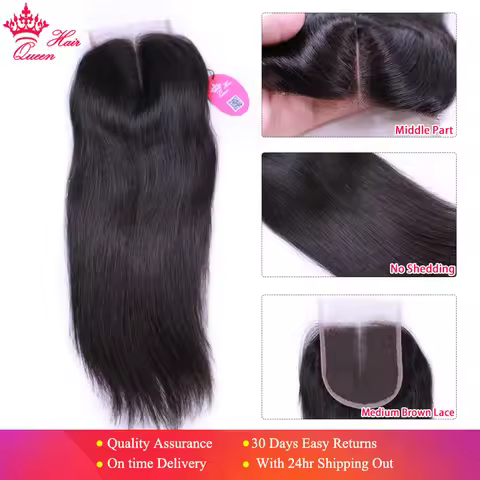 Queen Hair Official Store HD Lace Brazilian Virgin Hair Closure 4x4 Middle Part Straight Natural Col