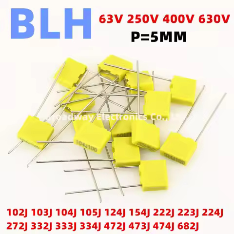 20PCS 5MM Correction capacitor Polypropylene Safety Plastic Film P5 63V 250V 400V 630V 102J 1NF 103J