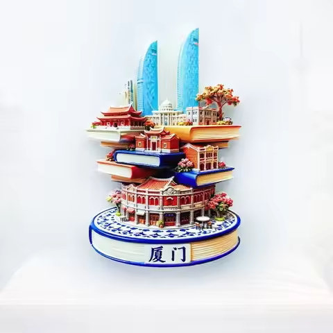 Xiamen China Fridge Magnet - Unique 3D Twin Towers & Ancient House Souvenir Creative Fujian Gift for