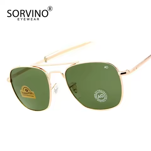 Retro Green AO Pilot Sunglasses Luxury Brand Designer Male Sun Glasses American Army Military Optica