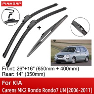 For KIA Carens MK2 Rondo Rondo7 UN 2006-2011 Front Rear Wiper Blades Brushes Cutter Accessories J Ho