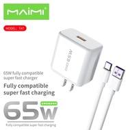 Maimi ชุดชาร์จ รุ่น T47 65W (หัวพร้อมสาย) ชาร์จเร็ว สายชาร์จ Type-C / MicroUSB หัวชาร์จ USB 1พอร์ท ชุดชาร์จไอโฟน ไอแพด แอนดรอยด์ แท้ 100% ประกัน1ปี