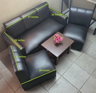 sala set black leather sofa with center table uratex faom cod !!!