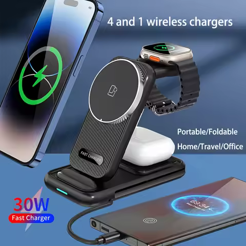 2025 30W 4 in 1 QI2 Magnetic Folding Wireless Charger Fast Charging Dock Stand For iPhone 16-12 Appl