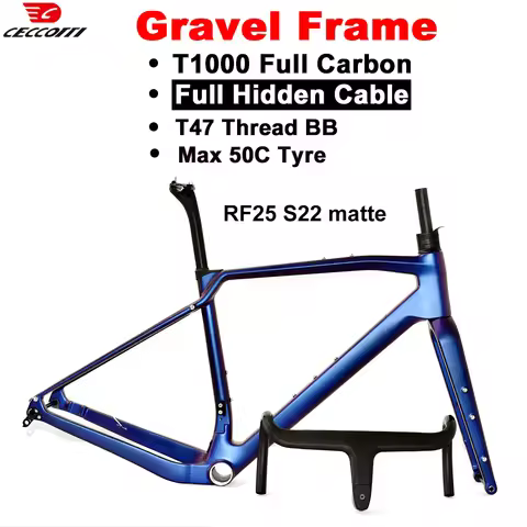 CECCOTTI Chameleon Color T1000 Carbon Gravel Frame 160/140 Disc Brake 700C*50C T47 BB Full Hidden Ca