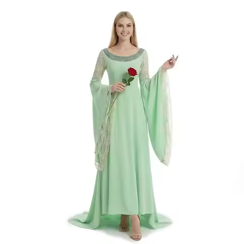 Arwen LOTR Cosplay Costume Green Fancy Dress With Crown Movie Two Towers Halloween Party Outfits for