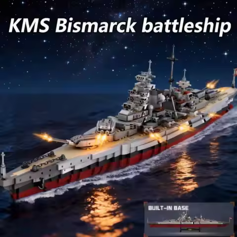 2081pcs Military WWW2 Bismarck Battleship Large Boat Cruiser Model Building Blocks MOC Warship Set T
