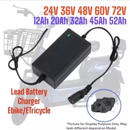 EBIKE BATTERY CHARGER 24V 36V 48V 60V 72V 12AH 20AH 32AH 45AH 52AH 48V12AH ELECTRIC E-SCOOTER LEAD B