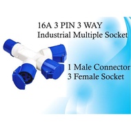 3 Way 16A AMP Plug 3 Pin 240V Waterproof Industrial Core Socket / Multiple Outlet Socket / Soket Ter