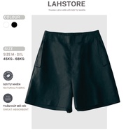 Women's wide leg shorts LAHSTORE high-waisted linen, no buttons QS03 (Black)