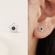 (1 Piece) 5-Pointed Flower Earrings with Black CZ Stone, 925 CARA LUNA Flower Stud Earrings - VCE527