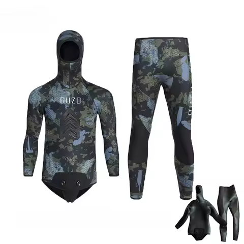 Men's 5mm Wetsuit with Hood Camouflage Diving Suit Winter Swimwear CR Nylon Warm Wetsuit Surfing Sno