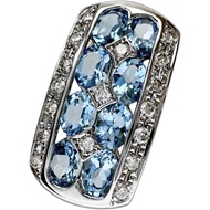 Aquamarine(Santa Maria Color) 1.06ct, Diamond 0.17ct, K18WG White Gold Pendant top, 2.5g, Women's [U