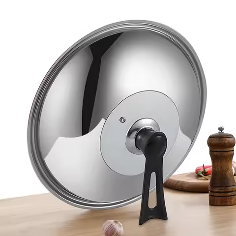 Wok Lid 30/32/34/36cm Stainless Steel Pot Lids Pan Cover with Tempered Glass Spill-Resistant Standab