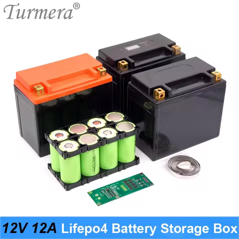 Turmera 12V 12Ah to 14Ah Motorcycle Battery Storage Box 2X4 Holder Nickel 4S 40A 12.8V Balance BMS f