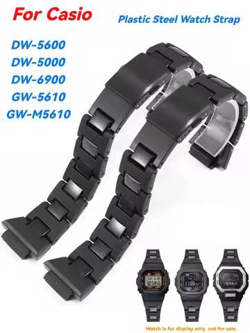 16mm Black Composite Plastic Steel Watch Strap For Casio DW5600/GA-2100/GW-M5610/DW-6900/GLX5600 Wat
