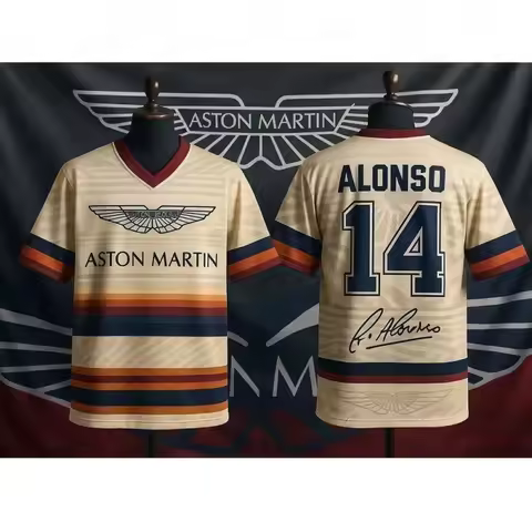 Aston Martin Team 14 Alonso Signed Racing Suit F1 Peripheral Sports Short-sleeve V-neck T-shirt Brea