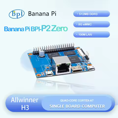Banana Pi BPI-P2 Zero Allwinner H3 Quad-core Cortex-A7 512M DDR3 8G eMMC Support PoE Run OS Android 