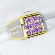 UNGU Purple Amethyst Ring Amethyst Cutting &amp; European Diamond Silver Ring
