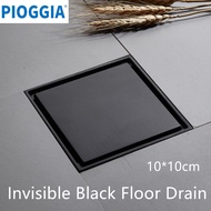 PIOGGIA Invisible Black Floor Drain Heavy Duty Cover Home Bathroom Shower Drainer Thickened Waste Fl