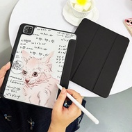 1ชิ้น เคสหลังอะคริลิกพับ 3 ด้าน ลายแมวและลายคณิตศาสตร์ มีช่องใส่ดินสอ ความโปร่งใสสูง กันงอ กันรอย กั