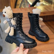 MHGirls' Boots Girls' Leather Boots2022Winter New Trendy Bear Medium and Large Children's Cotton Boots Dr. Martens Boots